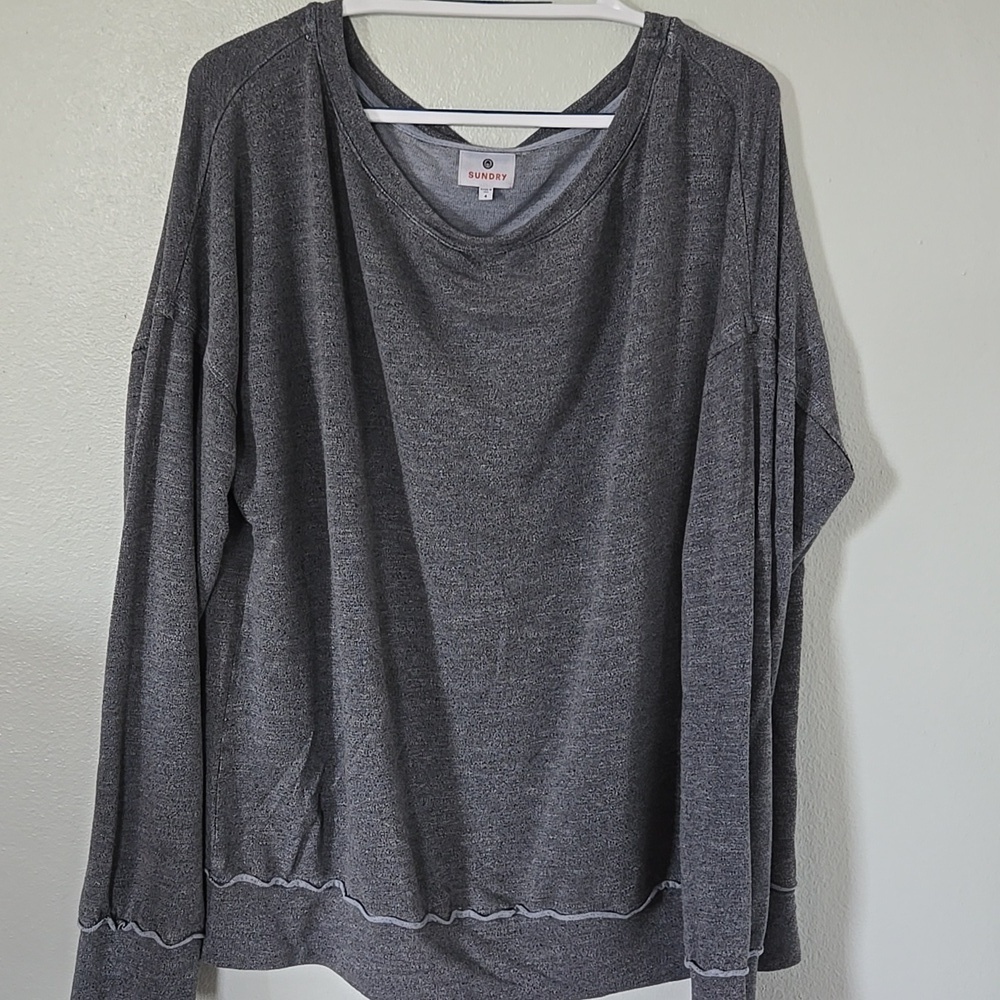 Sundry Oversized Raw Hem Gray Pullover Sweatshirt XL Size 4